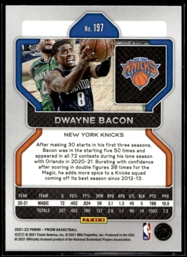 2021 Panini Prizm New York Knicks #197 Dwayne Bacon