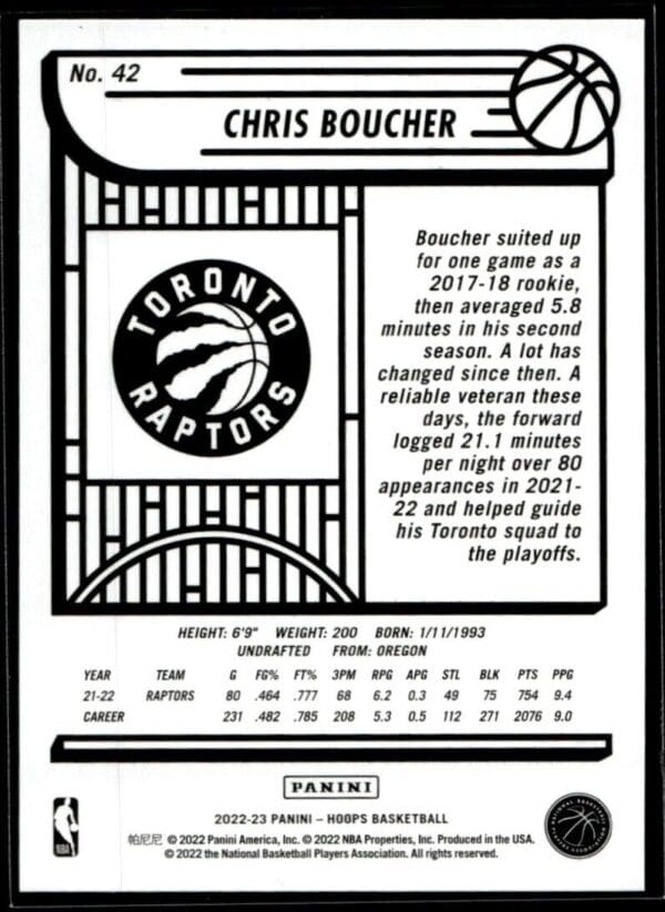 2022 Hoops Toronto Raptors #42 Chris Boucher
