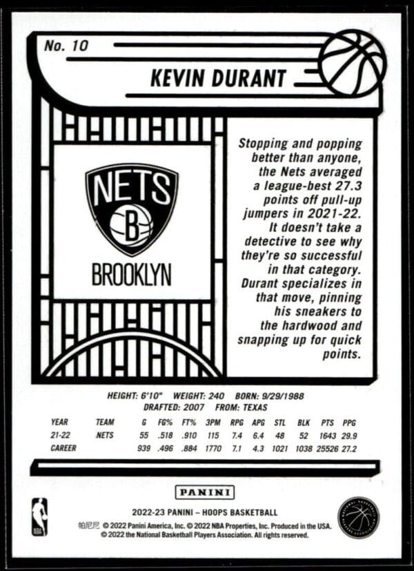 2022 Hoops Brooklyn Nets #10 Kevin Durant