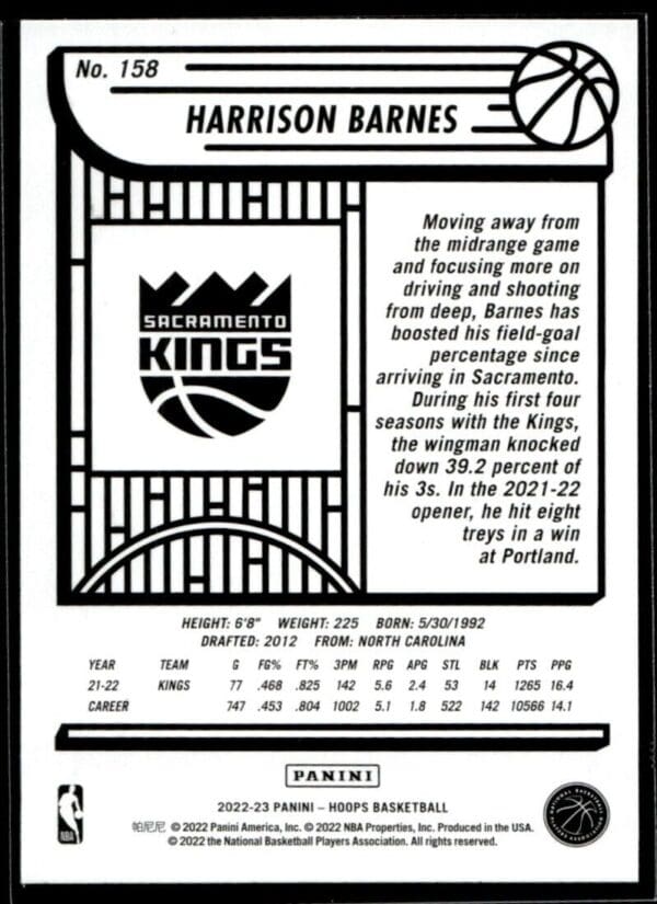 2022 Hoops Sacramento Kings #158 Harrison Barnes