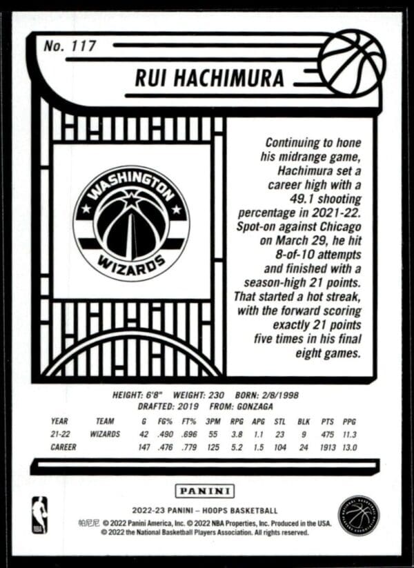 2022 Hoops Washington Wizards #117 Rui Hachimura