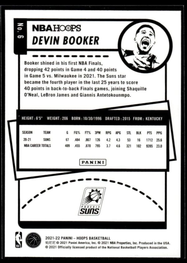 _10 2021 NBA Hoops Winter Edition Phoenix Suns #6 Devin Booker