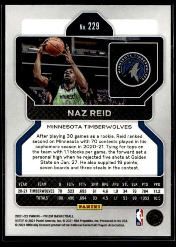 2021 Panini Prizm Minnesota Timberwolves #229 Naz Reid