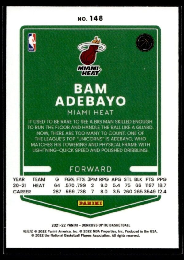 _10 2021 Donruss Optic Miami Heat #148 Bam Adebayo
