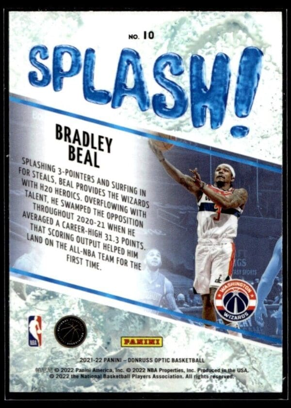 _10 2021 Donruss Optic Splash Washington Wizards #10 Bradley Beal
