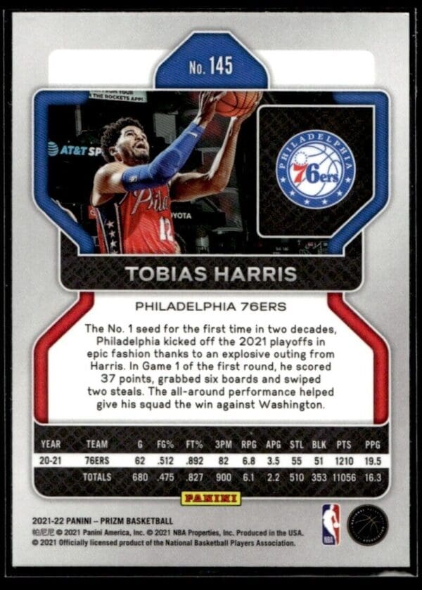 2021 Panini Prizm Philadelphia 76ers #145 Tobias Harris