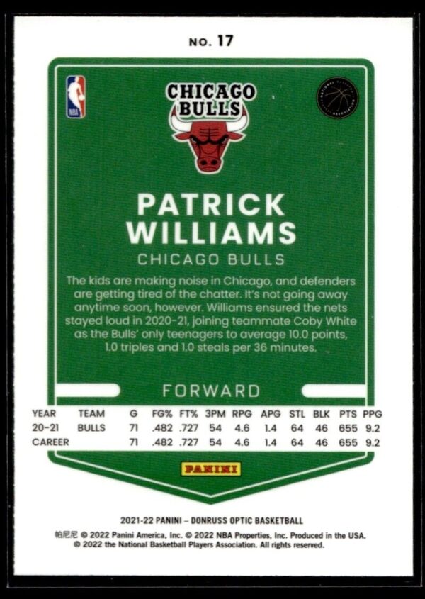 2021 Donruss Optic Chicago Bulls #17 Patrick Williams