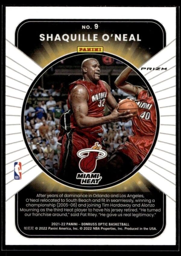 _10 2021 Donruss Optic Winner Stays Miami Heat #9 Shaquille O'Neal Purple