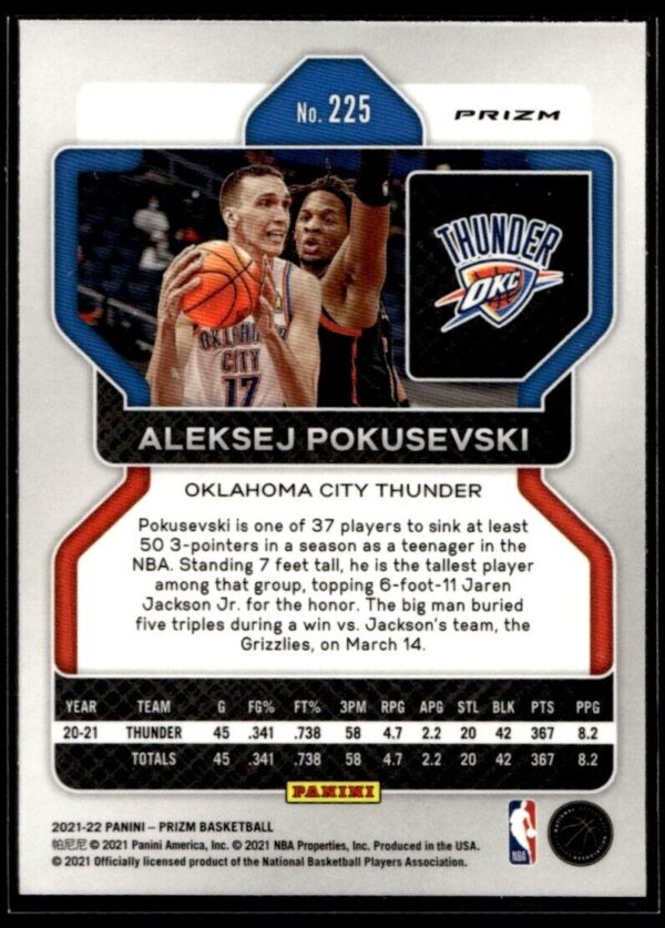 2021 Panini Prizm Oklahoma City Thunder #225 Aleksej Pokusevski Cracked Ice