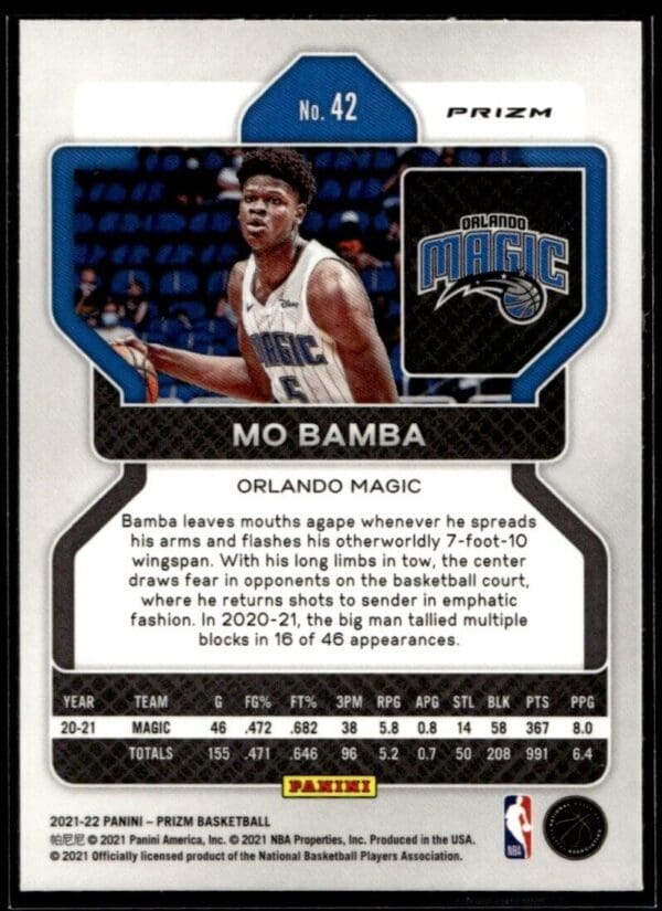 2021 Panini Prizm 75th Anniversary Orlando Magic #42 Mo Bamba Blue