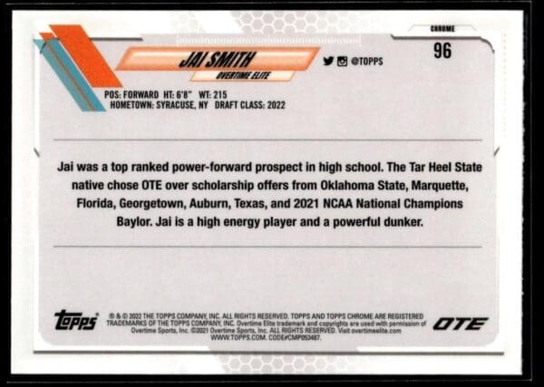2021 Topps Overtime Elite Chrome  #96 Jai Smith