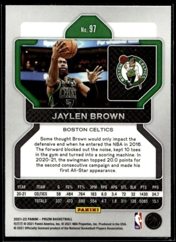 2021 Panini Prizm Boston Celtics #97 Jaylen Brown
