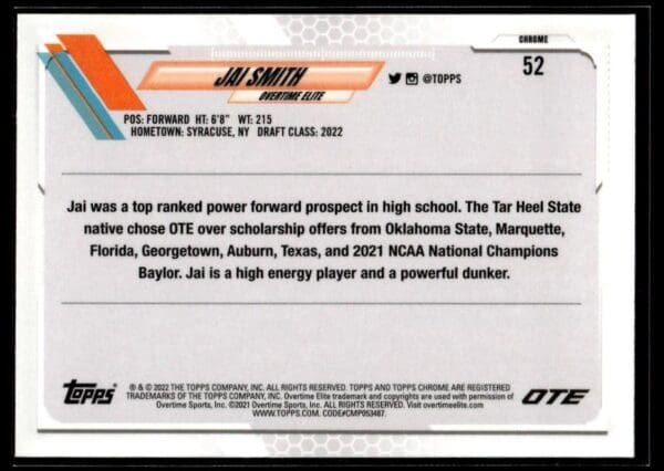 2021 Topps Overtime Elite Chrome  #52 Alanna Smith