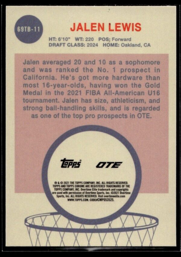 2021 Topps Overtime Elite Chrome  #69TB-11 Jalen Lewis