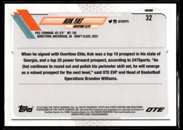2021 Topps Overtime Elite Chrome  #32 Kok Yat