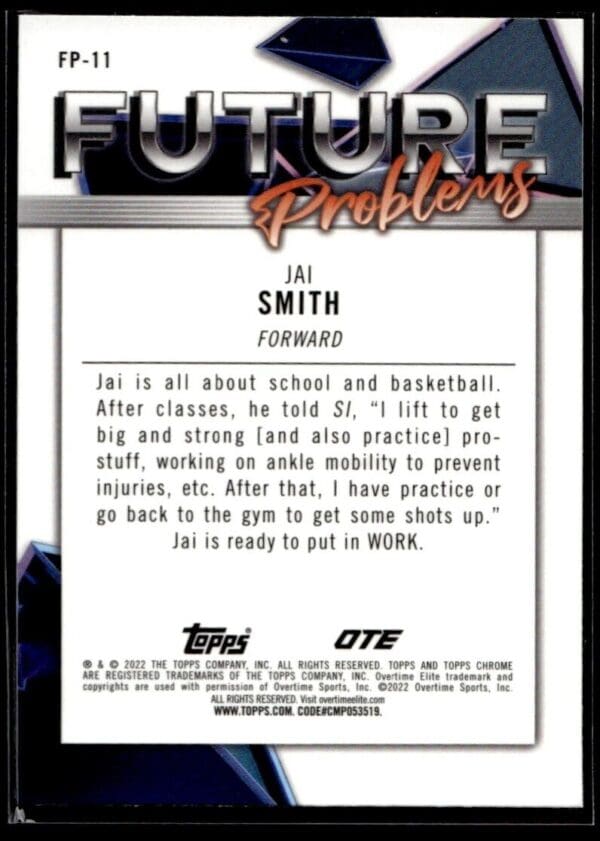 2021 Topps Overtime Elite Chrome  #FP-11 Jai Smith Future Problems