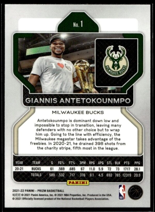 2021 Panini Prizm Milwaukee Bucks #1 Giannis Antetokounmpo