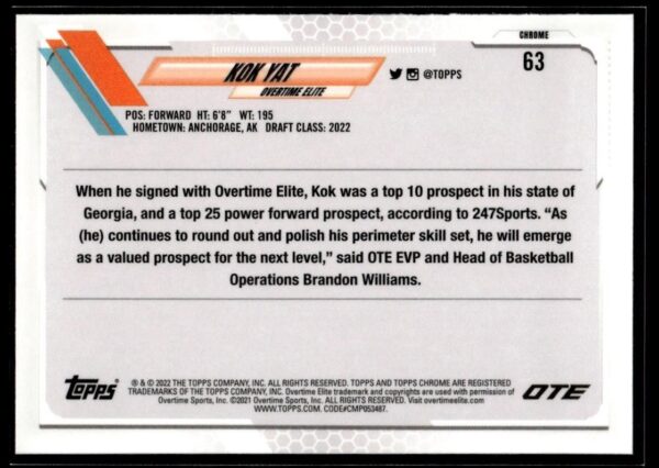 2021 Topps Overtime Elite Chrome  #63 Kok Yat
