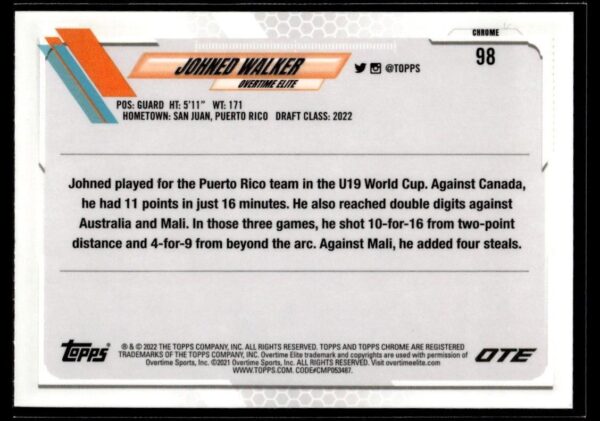 2021 Topps Overtime Elite Chrome  #98 Johned Walker