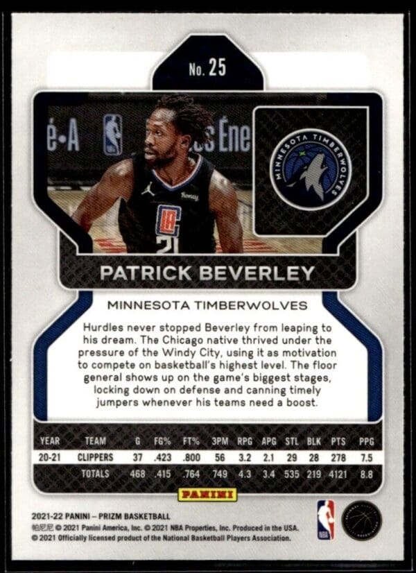 2021 Panini Prizm Minnesota Timberwolves #25 Patrick Beverley
