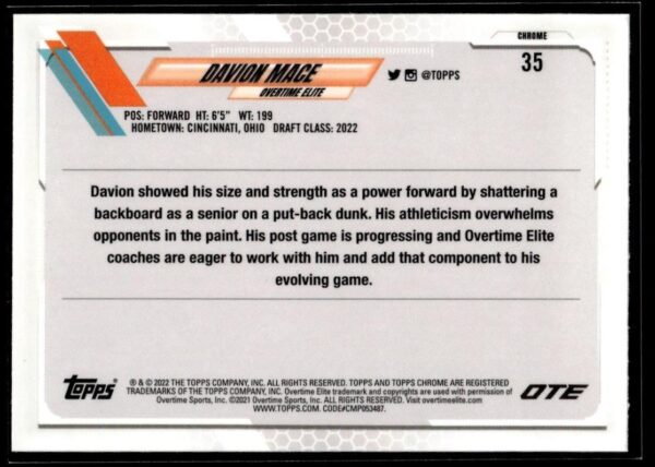 2021 Topps Overtime Elite Chrome  #35 Davion Mace