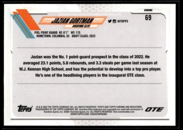 2021 Topps Overtime Elite Chrome  #69 Jazian Gortman