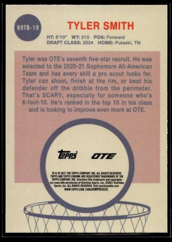 2021 Topps Overtime Elite Chrome  #69TB-19 Tyler Smith