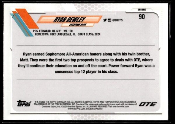 2021 Topps Overtime Elite Chrome  #90 Ryan Bewley