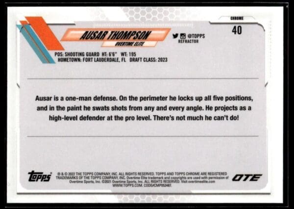 2021 Topps Overtime Elite Chrome  #40 Ausar Thompson Refractor