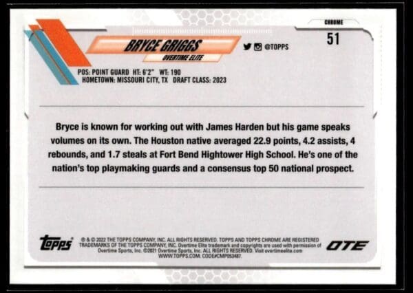 2021 Topps Overtime Elite Chrome  #51 Bryce Griggs