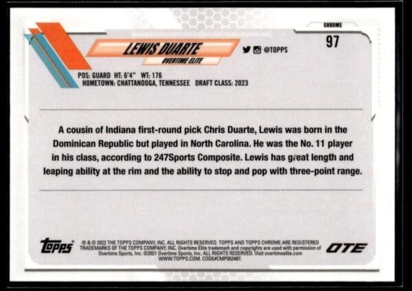 2021 Topps Overtime Elite Chrome  #97 Lewis Duarte Refractor