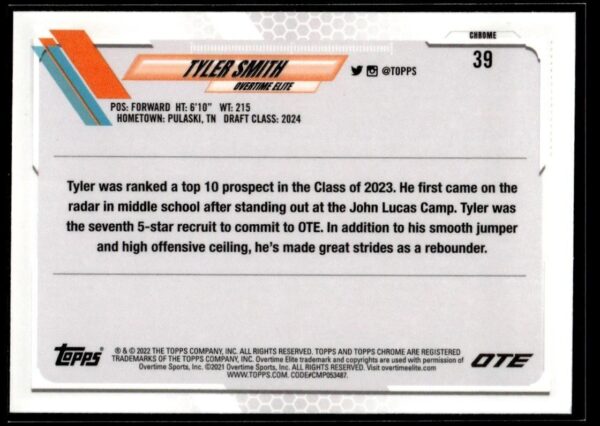 2021 Topps Overtime Elite Chrome  #39 Tyler Smith