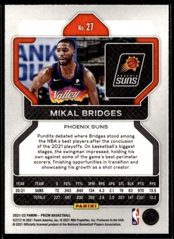 2021 Panini Prizm Phoenix Suns #27 Mikal Bridges