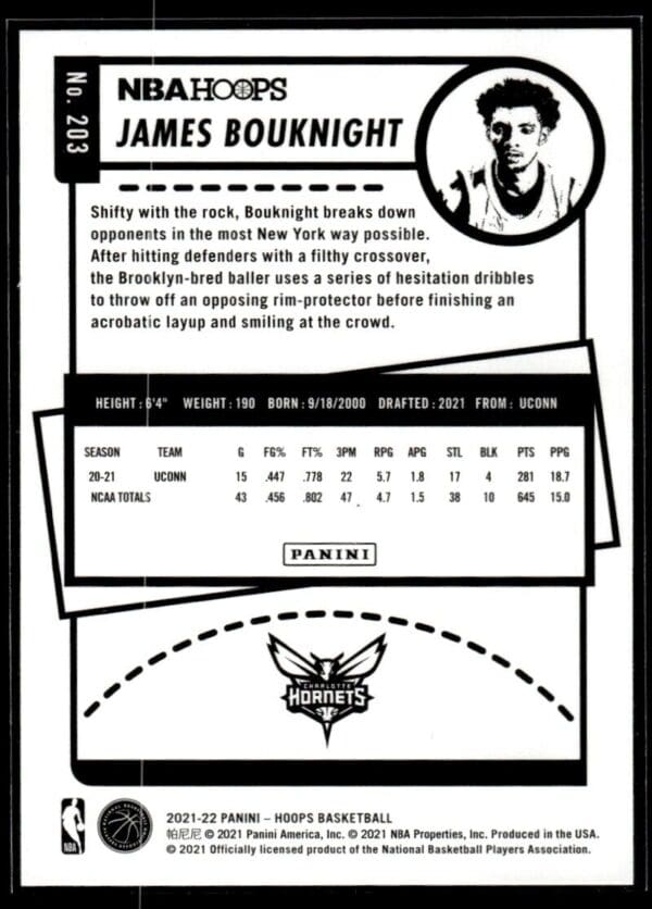 2021 NBA Hoops Charlotte Hornets #203 James Bouknight RC Rookie