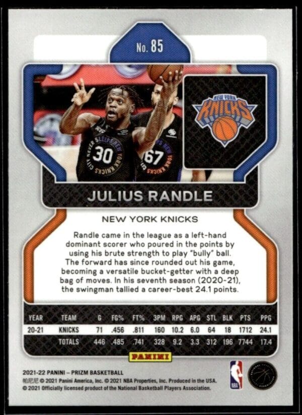 2021 Panini Prizm New York Knicks #85 Julius Randle