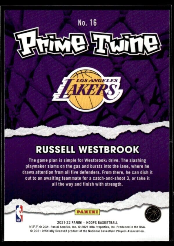 2021 Hoops Prime Twine Los Angeles Lakers #16 Russell Westbrook