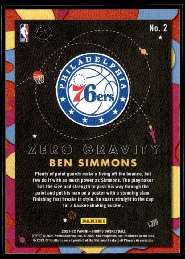 2021 Hoops Zero Gravity Philadelphia 76ers #2 Ben Simmons