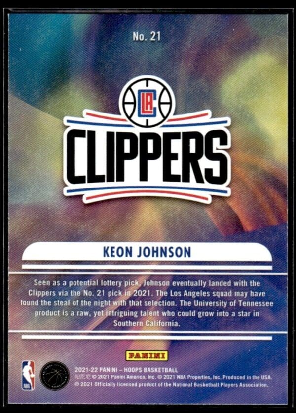 _10 2021 Hoops We Got Next Los Angeles Clippers #21 Keon Johnson RC Rookie Holo