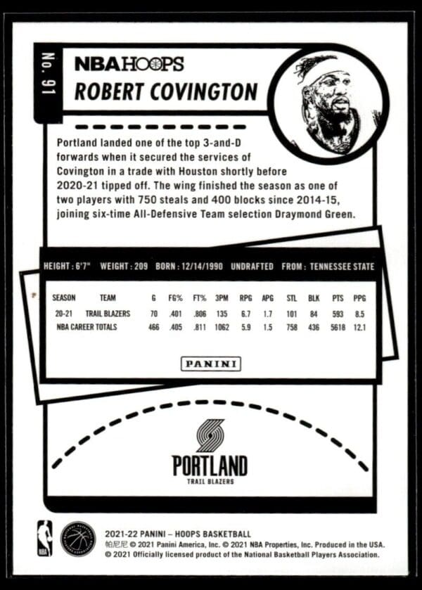 2021 Hoops Portland Trail Blazers #91 Robert Covington Purple