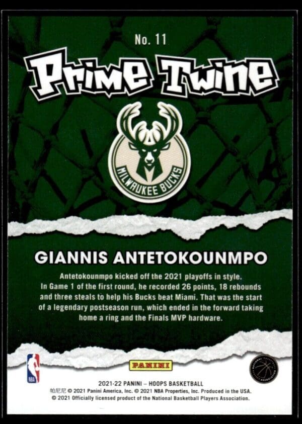 2021 Hoops Prime Twine Milwaukee Bucks #11 Giannis Antetokounmpo