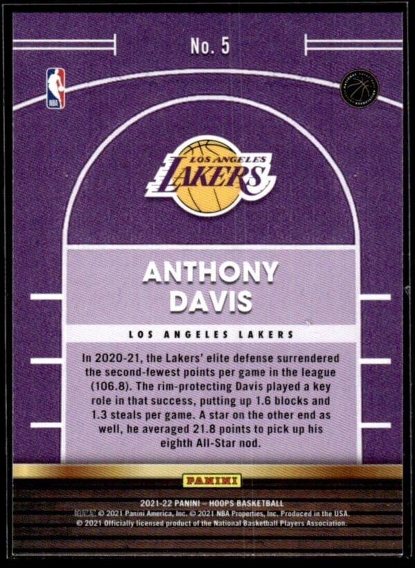 2021-22 Hoops High Court Anthony Davis Los Angeles Lakers #5