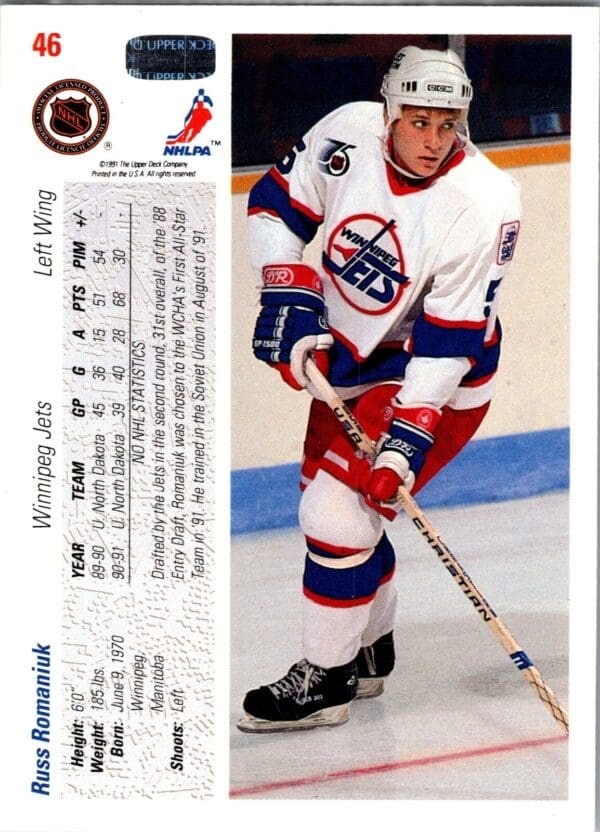 1991 Upper Deck Winnipeg Jets #46 Russ Romaniuk RC Rookie
