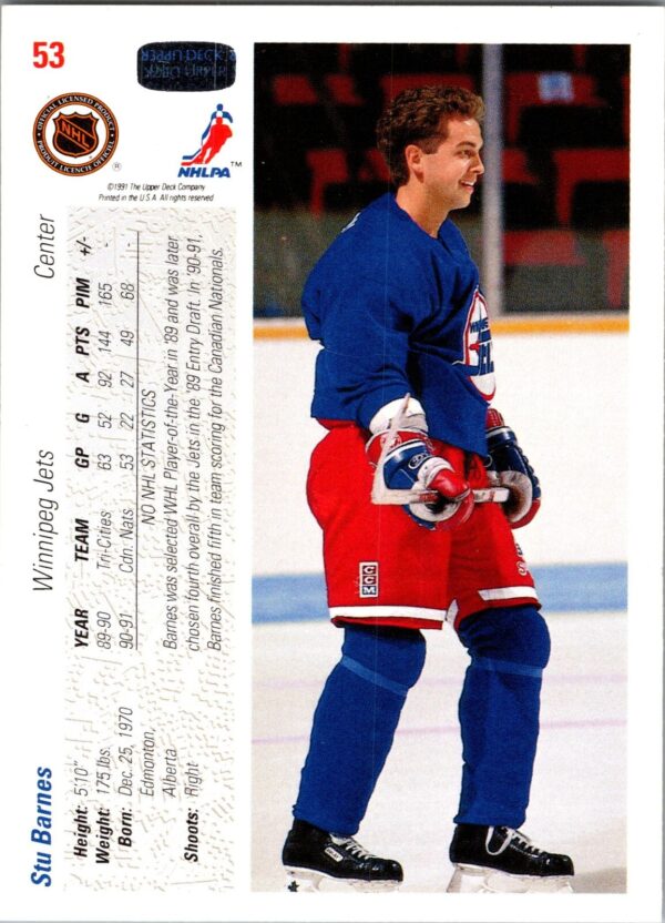 _10 1991 Upper Deck Winnipeg Jets #53 Stu Barnes