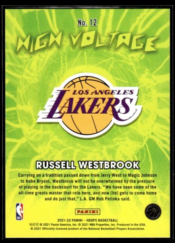 2021-22 Hoops High Voltage Russell Westbrook Los Angeles Lakers #12