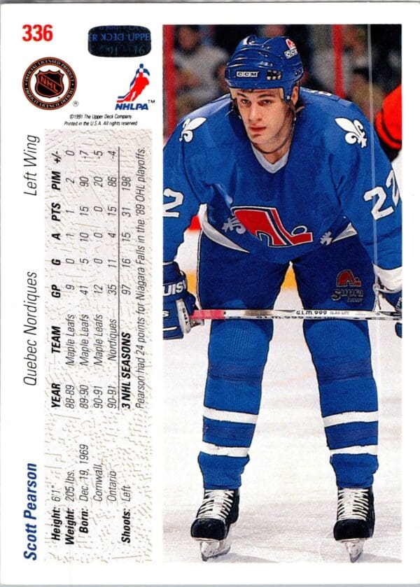 1991 Upper Deck Quebec Nordiques #336 Scott Pearson