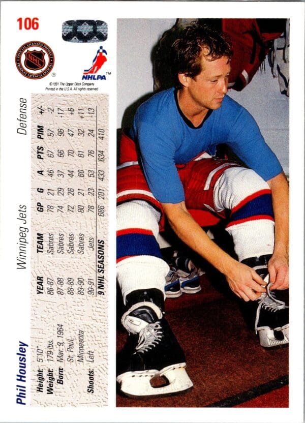 _10 1991 Upper Deck Winnipeg Jets #106 Phil Housley