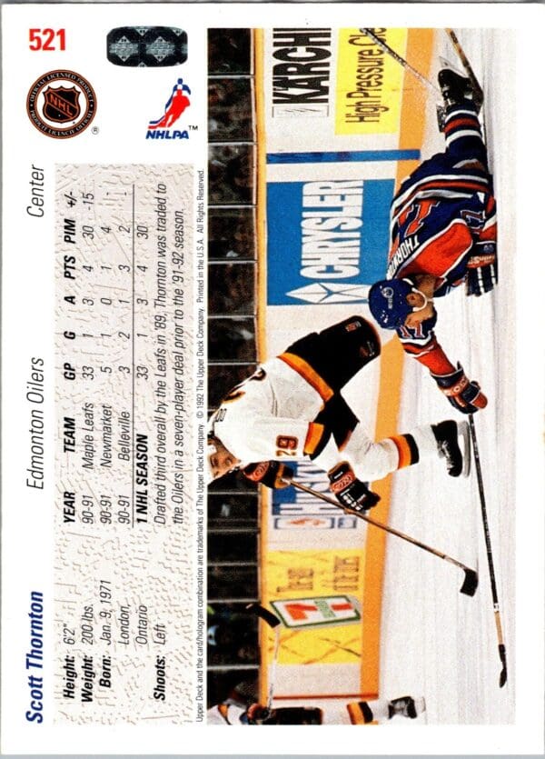 1991 Upper Deck Edmonton Oilers #521 Scott Thornton