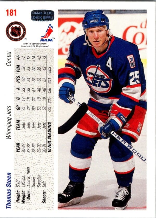 1991 Upper Deck Winnipeg Jets #181 Thomas Steen