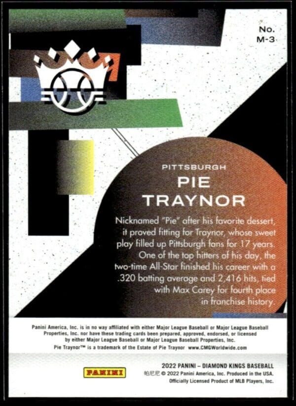 2022 Panini Diamond Kings Maestros Pittsburgh Pirates #M-3 Pie Traynor