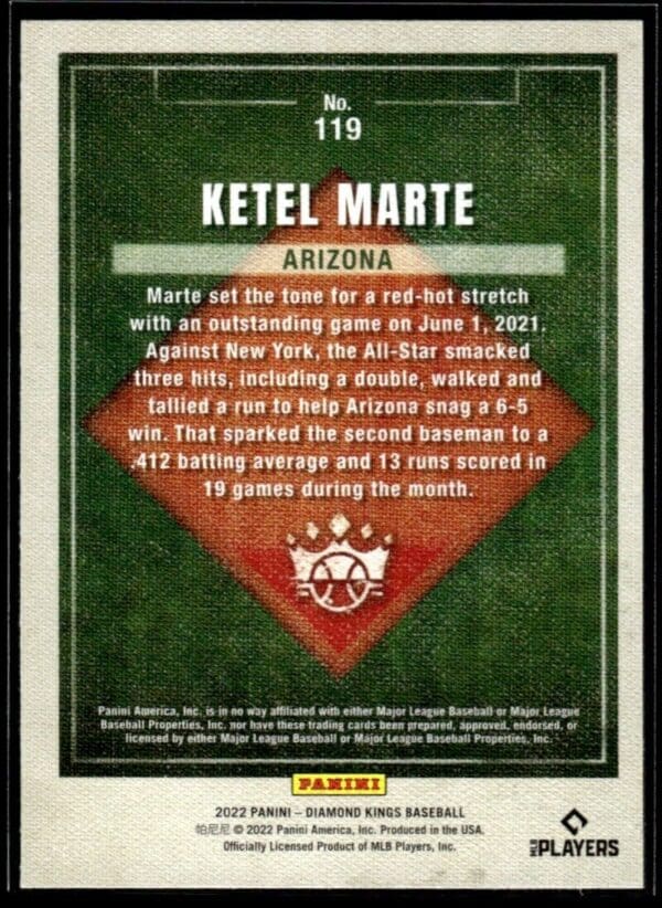 2022 Diamond Kings Artist Proof Blue Arizona Diamondbacks #119 Ketel Marte